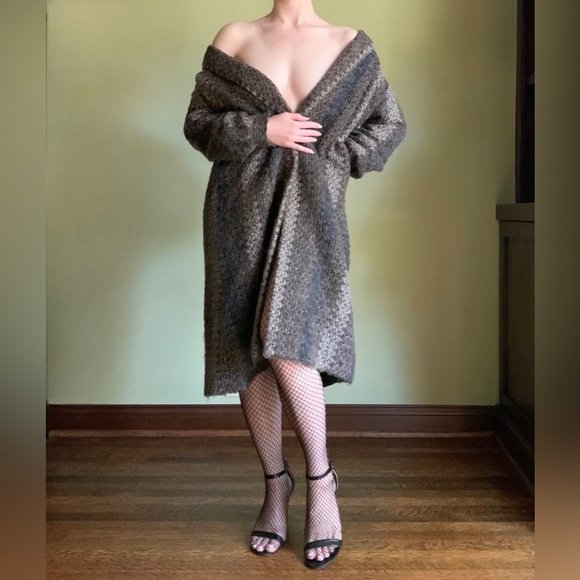 Striped Mohair Coat, Vintage Retro Open Front Coat, Petite - Picture 8 of 8